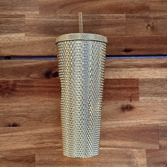 STARBUCKS Christmas Holiday 2022 Gold Bling Studded VENTI 24 oz TUMBLER Cold Cup - Picture 3 of 10